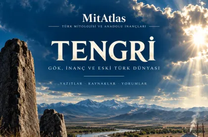 Tengri başlıklı editoryal kapakta dik kayalar, karlı dağlar ve nehir vadisi üzerinde bulutlardan süzülen güneş ışığı.